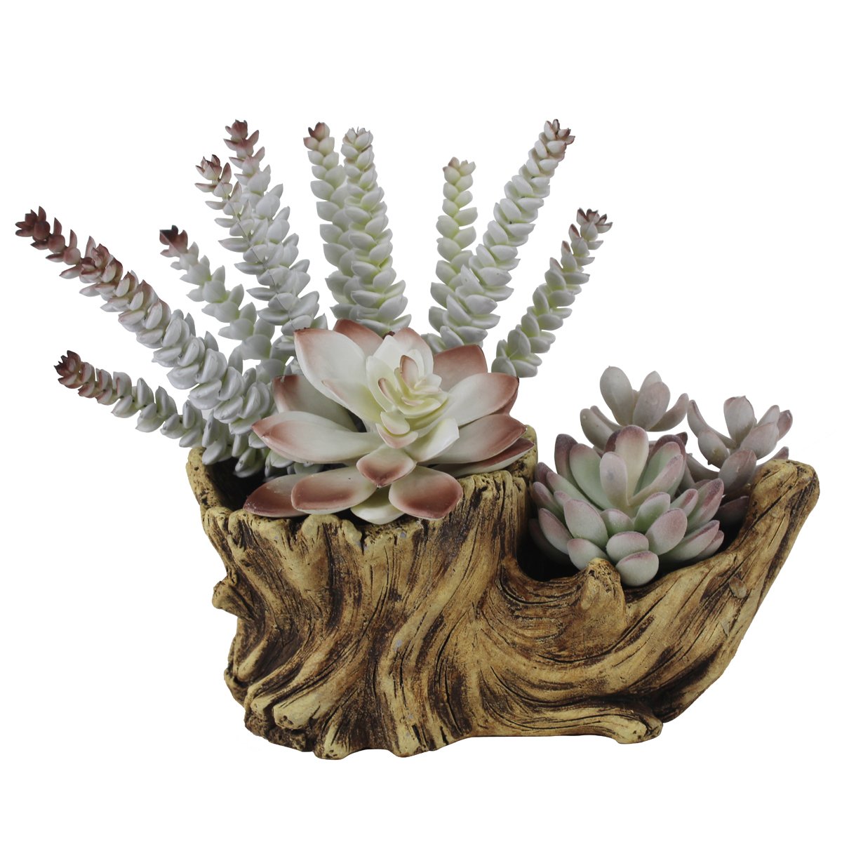 豪華 Greatflower Fake樹脂driftwood Stump Pot With人工多肉植物arrangement B074xh5snn Gt054 配送員設置送料無料 Jovemcj Com
