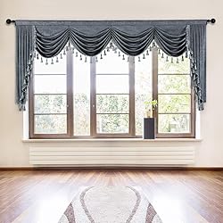 ELKCA Grey Chenille Swag Waterfall Window Curtains