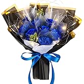 Thiccywoov Galentines Day Flower Bouquet Kit Artificial Flower Bouquets Rose Bouquet for Gift with Bag for Birthday Party Anniversary(Blue)
