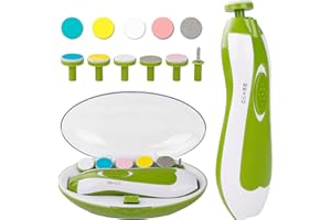 Tinabless Baby Nail Trimmer Electric - Safe Baby Nail File Clippers Set with LED Light, 6 Grinding Heads Kit for Newborn Infa
