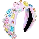 ZITULRY Knotted Headband for Women Crystal Gummy Bear Jeweled Embellished Top Knot Headbands Fashion Statement Wide Turban Hairband Funny Gifts for Girls Sister Birthday Holiday Party