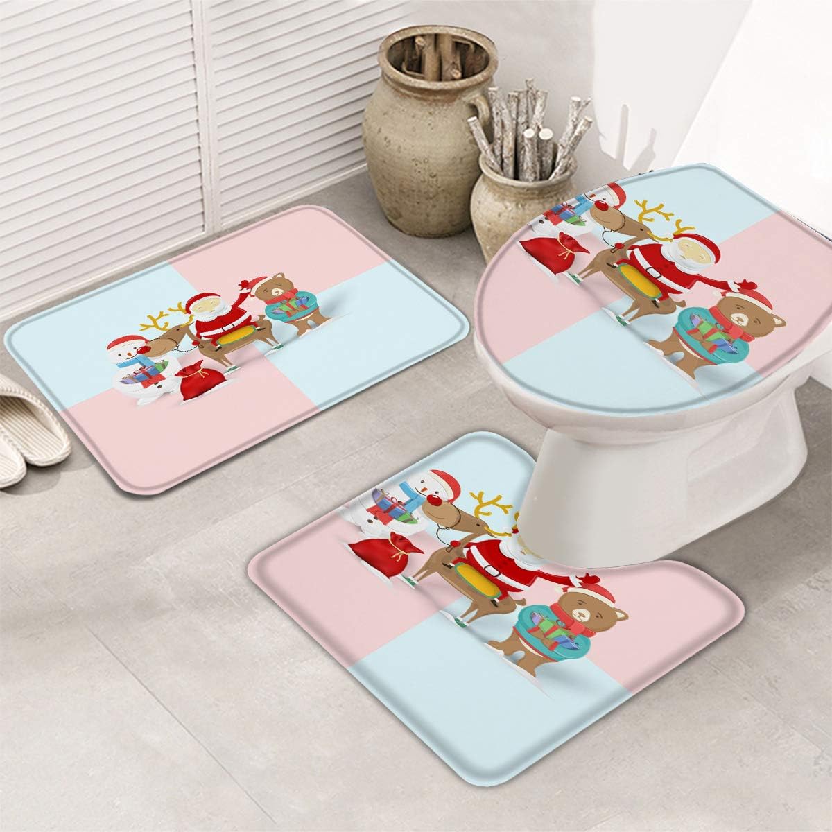 Bath Rug Sets 3 Piece for Bathroom Short Plush Mat Set