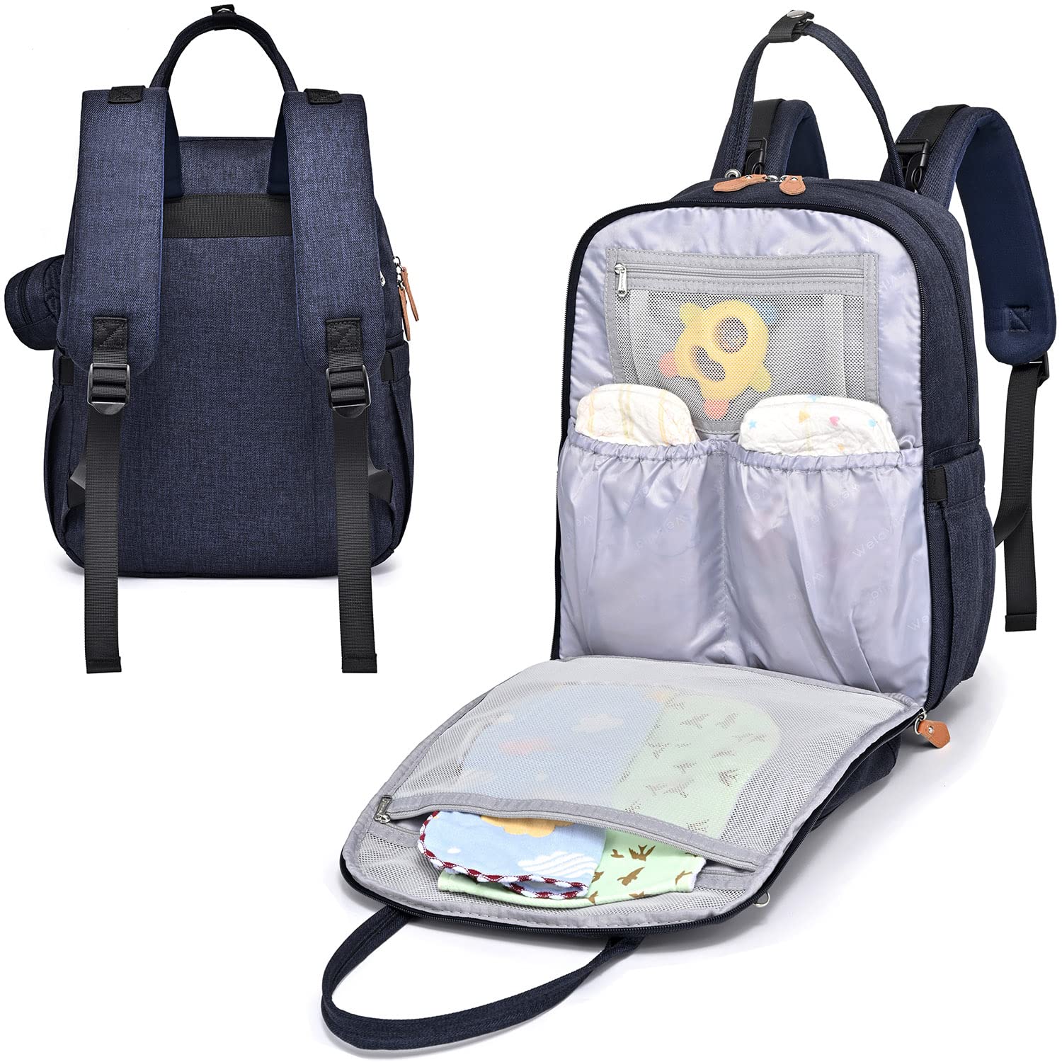 Diaper Bag Backpack, Unisex Baby Bags with Changing pad, Insulated Pockets & Pacifier Holder for Boys Girls, WELAVILA Large Multifunction Travel Back Pack for Mom & Dad, Navy Blue