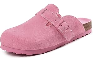 Dumalum Women's Suede Clog Leather Mules Arch Support Potato Shoes with Comfort Cork Footbed - Clogs for Women Men Unisex Antislip Slippers Sandals