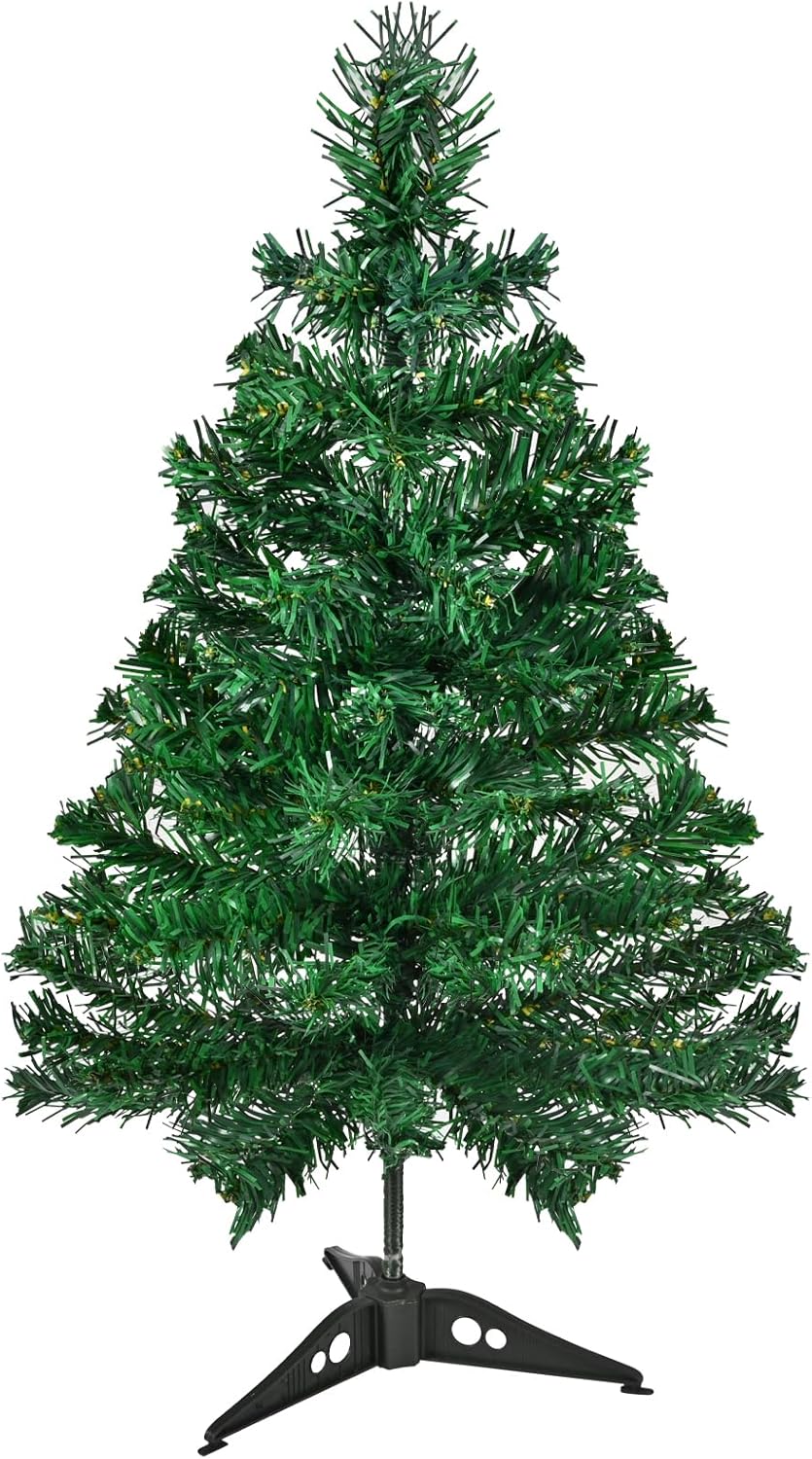 Trees - Gloreyan 22Inch Artificial Christmas Tree Green Tabletop Christmas Tree with Plastic Stand Mini Xmas Pine Tree for Party Supplies Indoor Outdoor Holiday Home Decoration
