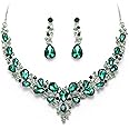 BriLove Women's Wedding Bridal Austrian Crystal Teardrop Cluster Statement Necklace Dangle Earrings Jewelry Set