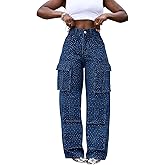 Tbahhir Womens Rhinestone Jeans, 2025 Trendy Cargo High Waisted Straight Leg Denim Pants Sparkle Shiny Trouser Fall