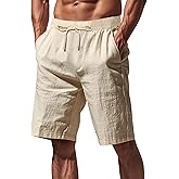 TAFLE Mens Linen Shorts Casual Drawstring Elastic Waist Lightweight Breathable Summer Beach Shorts for Men