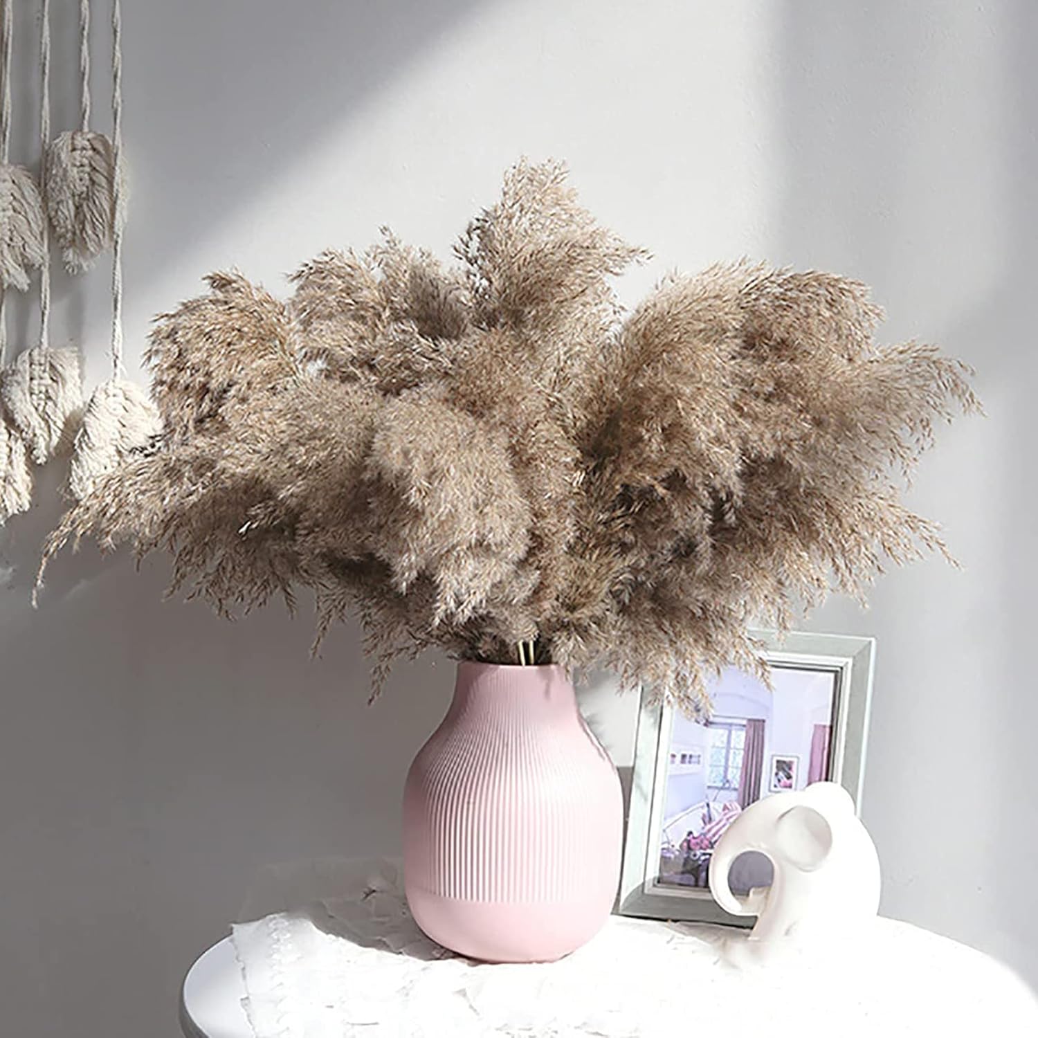 Dried & Preserved Flora - 30 Stem Pampas Grass, Natural Dried Pompous Grass Fluffy Pompas Grasses Stems Decor for Small Pompus Flower Arrangement Vase,Living Room, Kitchen Decor or Boho Decoration