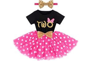 IMEKIS Baby Girls 1st 2nd Birthday Outfit Mouse Ladybug Dress Headband Polka Dots Tutu Skirt Set ONE Cake Smash Photo Shoot
