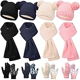 Geyoga 6/12 Pcs Kids Knitted Winter Hat Scarf Gloves Set for 5-8 Boys Girls Toddler Knit Pom Beanies Mittens Neck Warmer Gift