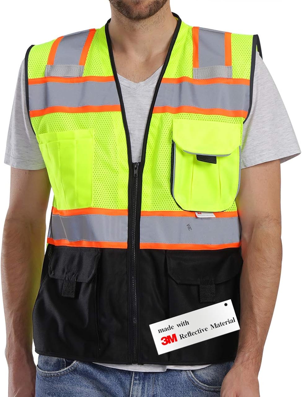 Dib Safety Vest Reflective with Pockets and Zipper, High Visibility