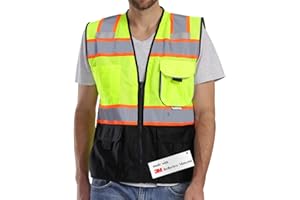 Dib Safety Vest Reflective with Pockets and Zipper, High Visibility Mesh ANSI Class 2, Made with 3M Reflective Tape, Yellow and Black XL