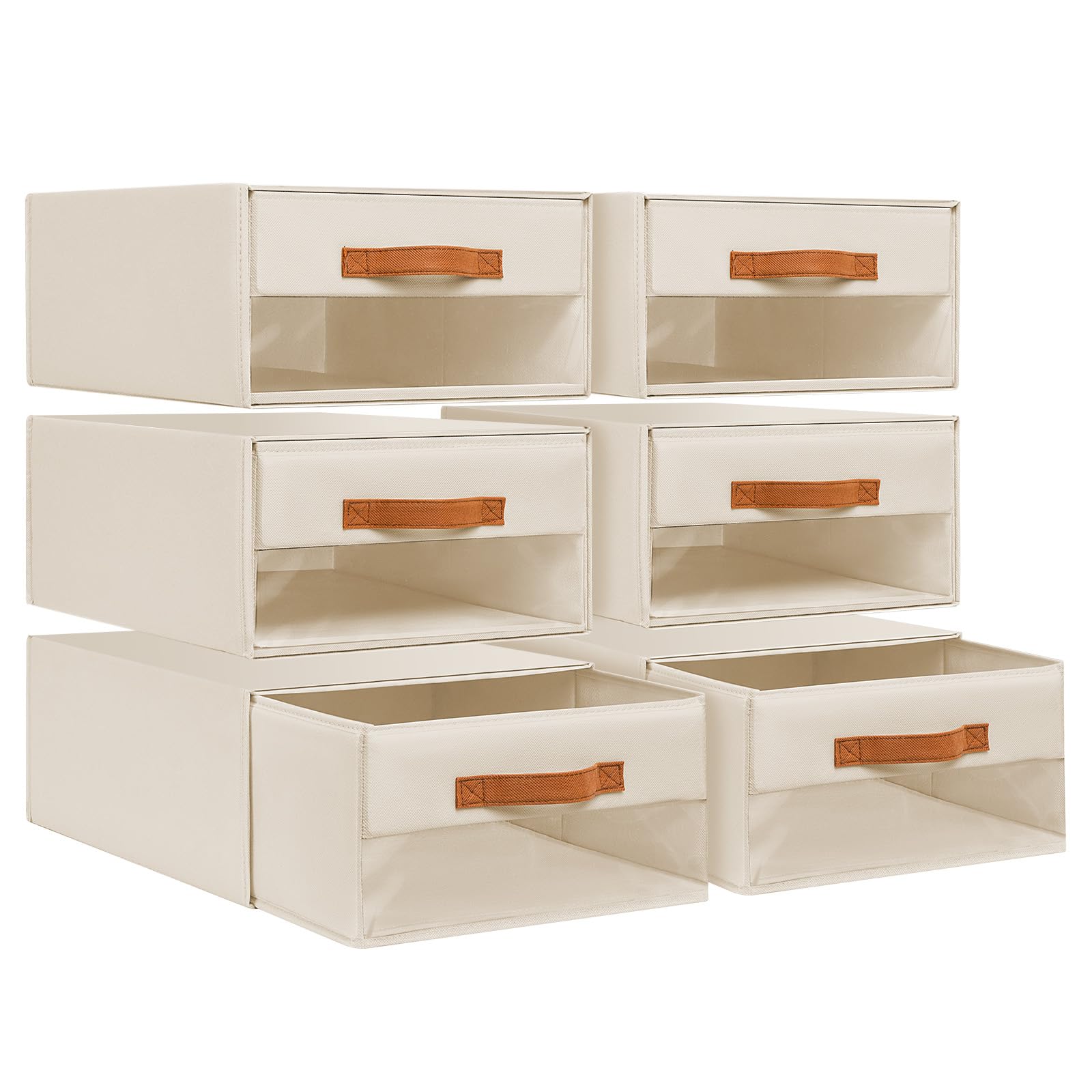 Photo 1 of DIMJ Closet Organizers and Storage - Foldable Storage Bins with Drawers Fabric Stackable Storage Drawers with Clear Window,Fabric Clothes Organizers and Storage Drawers for Closet, 6-Pack, Beige