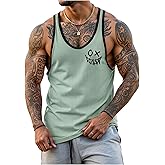 WDIRARA Men's Graphic Tank Top Rave Workout Muscle T-Shirts Contrast Trim Beach Novelty Undershirts