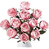 Wenhuidr 12pcs Light Pink Roses Artificial Flowers – Realistic Silk Velvet Fake Flowers with Long Stems for Valentines Day Wedding Bouquets Home Decoration Party Centrepieces & DIY Floral Arrangements