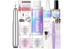 SAVILAND Acrylic Nail Kit with Drill: Professional 0.5Oz Clear/White/Pink Acrylic Powder and 50ml Liquid Set with Drill Nail Brush Forms Tool Extension Set for Beginners with Everything Home DIY Salon