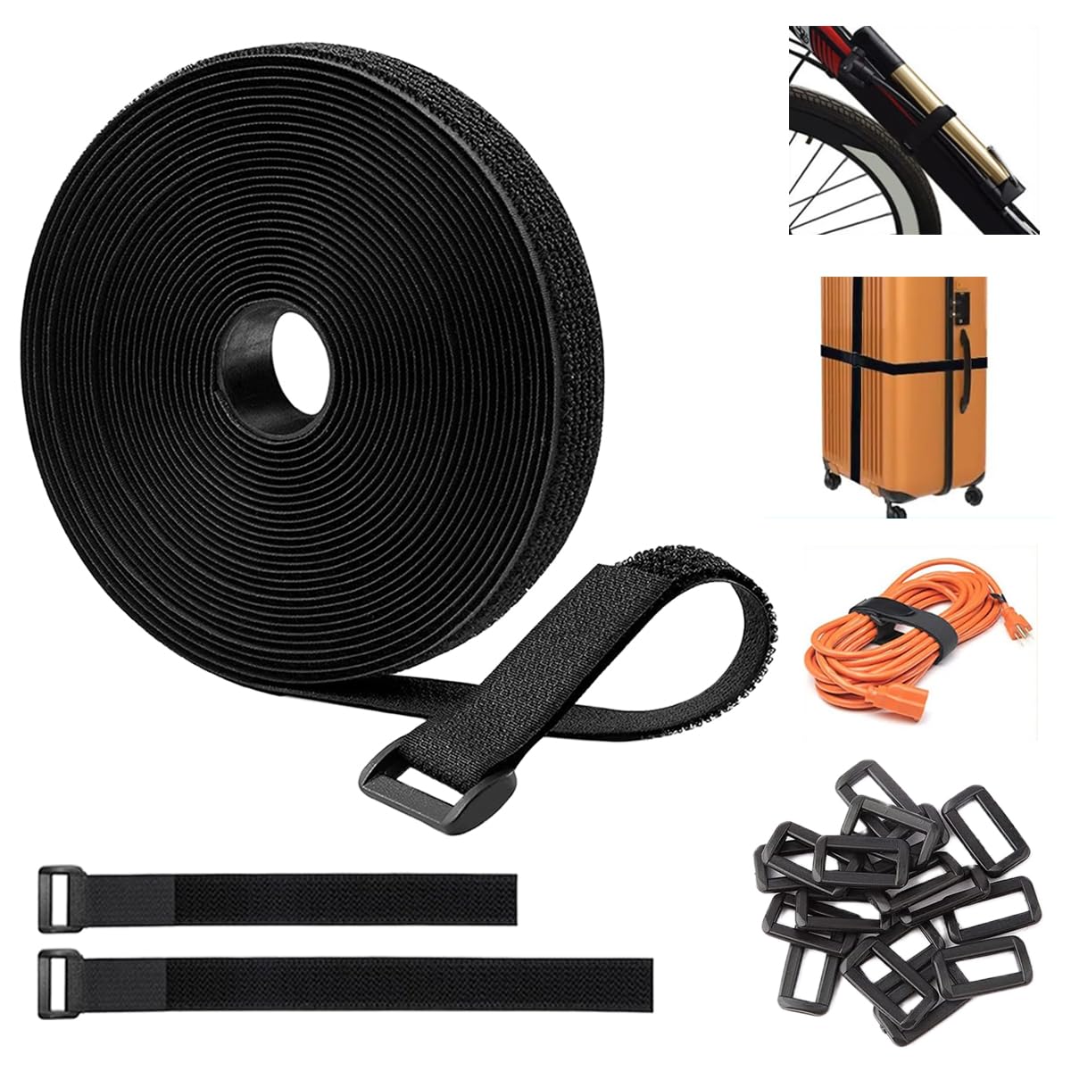 16ft 1 inch Wide Hook and loop Straps with 15 Plastic Buckles ...