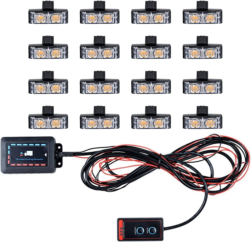 16x 2-LED Clip Amber Strobe Light Bars Emergency Warning Hazard Deck Dash Grille Truck Car Vehicle Mini LED Lamp