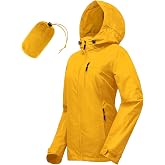 33,000ft Packable Rain Jacket for Women Waterproof Raincoats with Hood | 10000mm H₂O, Lightweight, Breathable, Mesh Lining, Underarm vents, Adjustable Hood, Cycling, Bike, Hiking, Windbreaker