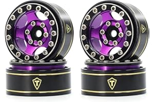 Treal 1.0 Beadlock SCX24 Wheels (4P) Classic 5-Star 1" Micro Beadlock Wheels for Axial 1/24 Deadbolt Betty C10 Gladitor Bronco 27.3g (Black-Purple)