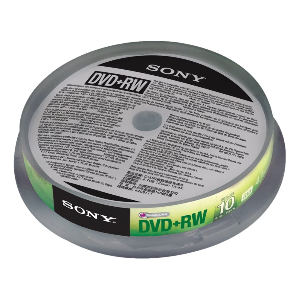 Sony 10DPW47SP DVD + RW 25 4,7GB 4x Speed, 120 Minutes Spindle Pack of 10