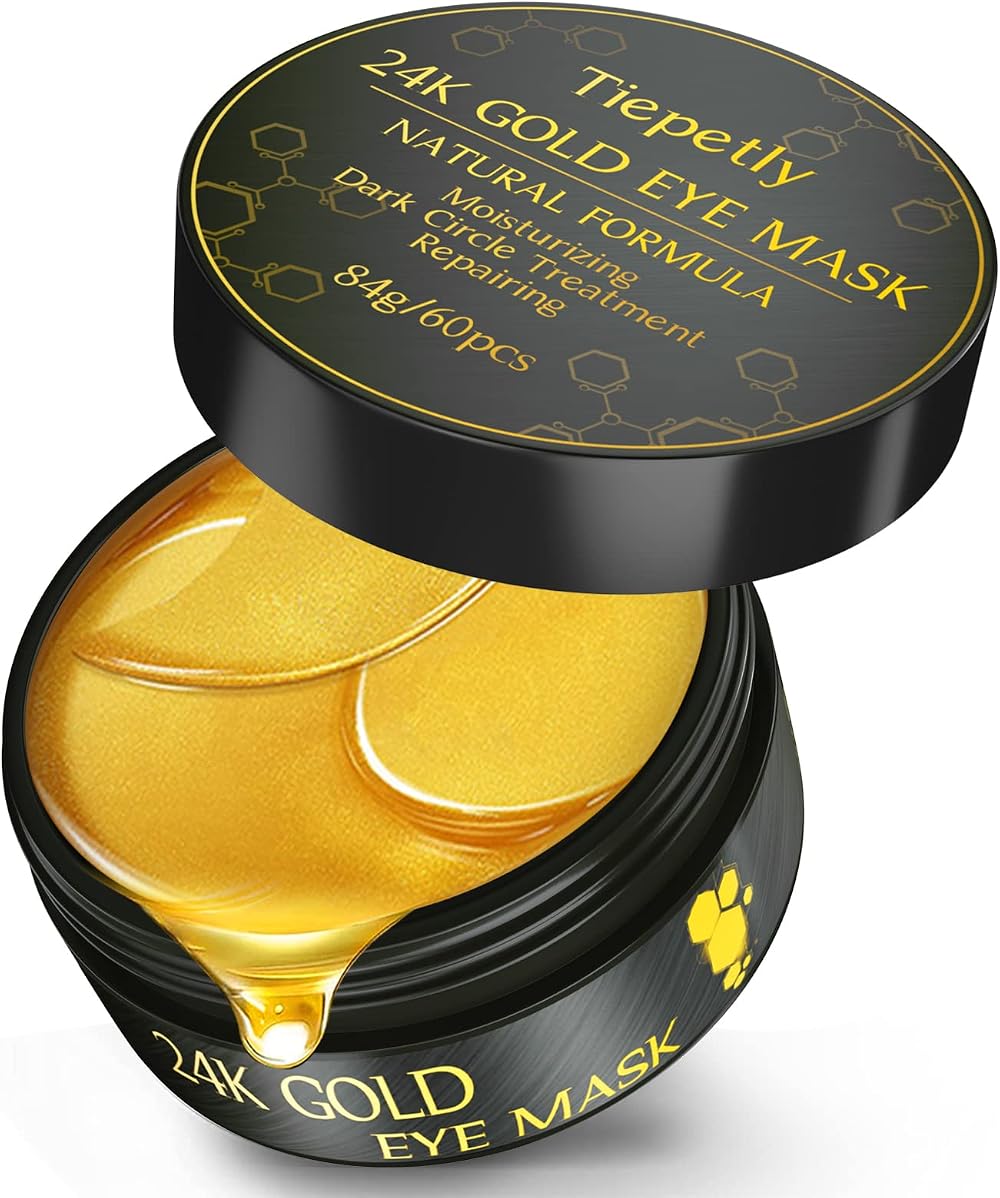 Tiepetly 24K Gold Under Eye Patches 30 Pairs Collagen Dark Circles Puffiness