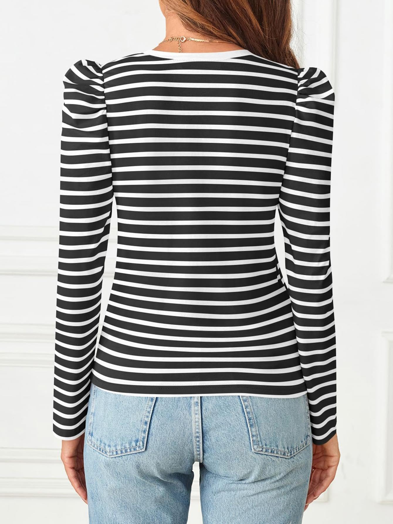 Am Direct Womens Puff Long Sleeve Shirts Crewneck Fall Tops Basic Dressy Casual Blouses 2025 Trendy Outfits Black