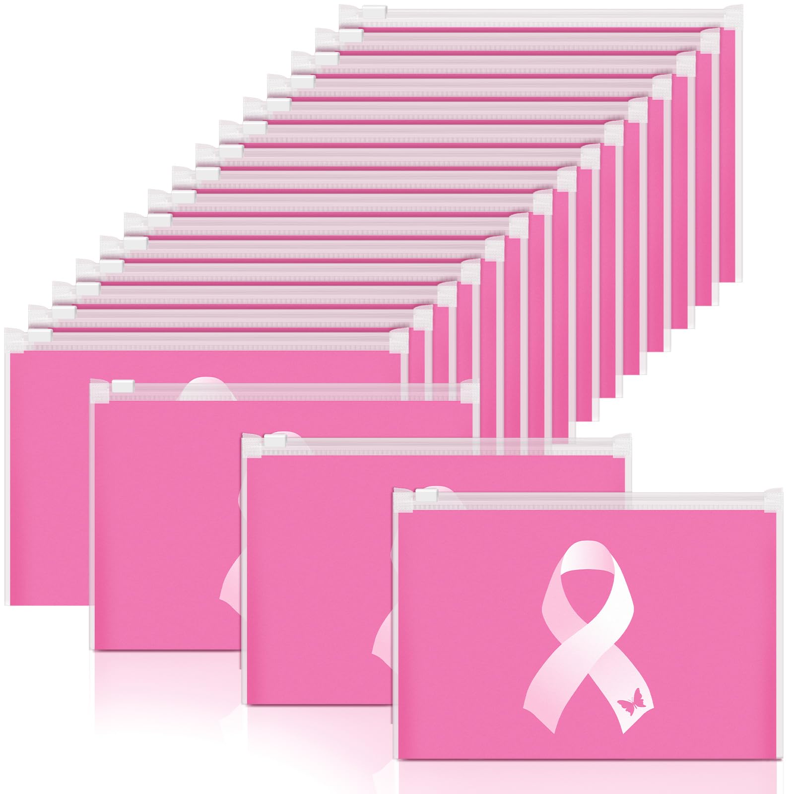 Photo 1 of 100 Pieces Breast Cancer Awareness Makeup Bags Bulk Pink Ribbon Cosmetic Pouches Breast Cancer Survivor Gifts for Woman Girls Multi Purpose Zipper Eva Waterproof Toiletry Pouch Bags (Classic Style)