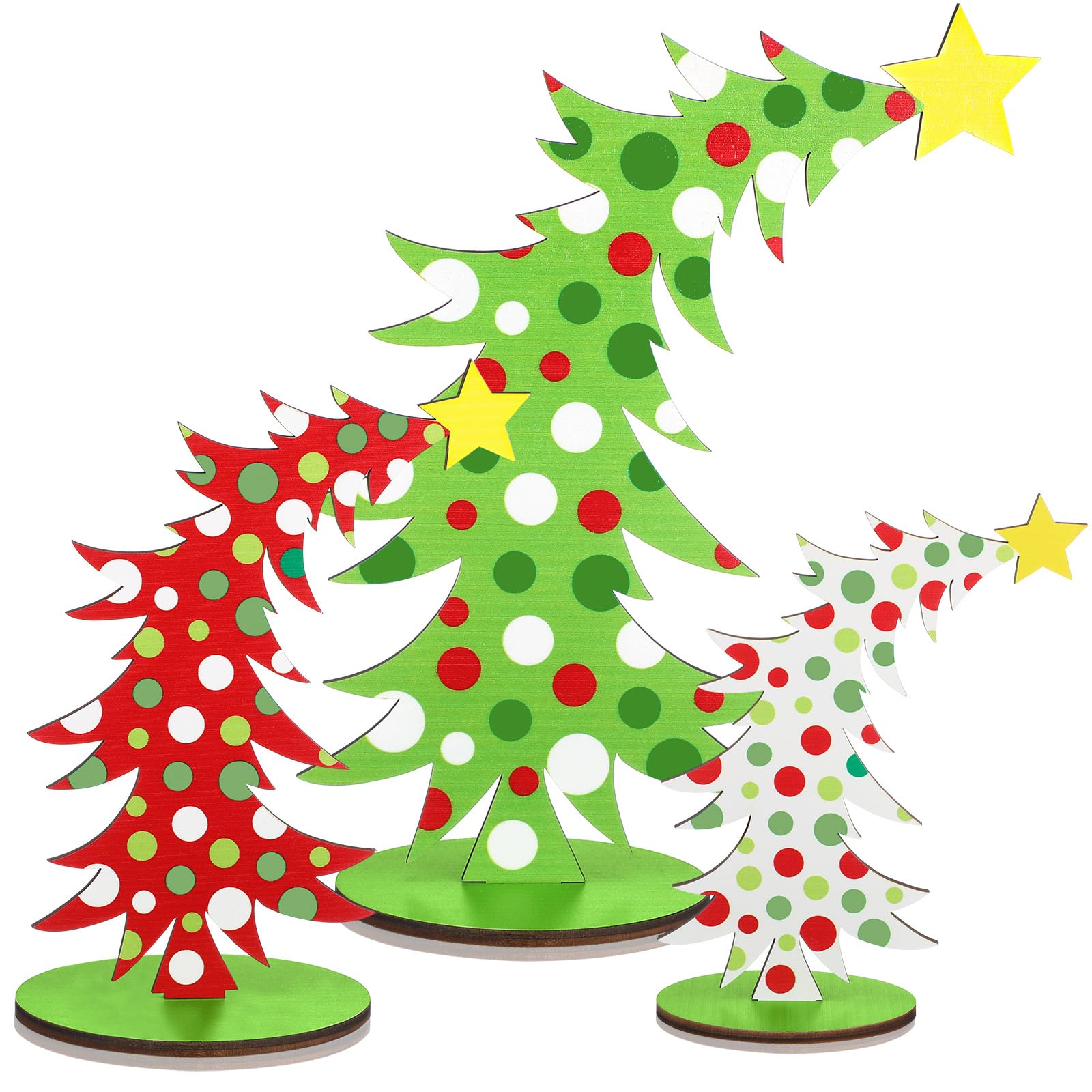 Photo 1 of 3 Pcs Lime Green Wooden Christmas Tree Tabletop Decorations Bendable Christmas Centerpieces for Table Polka Dot Freestanding Xmas Tree Table Sign Rustic Home Tiered Tray Decor for Holiday Party Decor