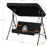 Yaheetech 3 Seater Outdoor Swing Chair Canopy Removable Cushions Black view 7