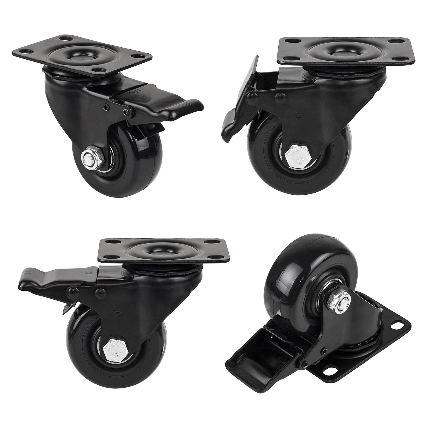 3" Casters Wheels, PRITEK Heavy Duty Swivel Plate Casters with Lockable
