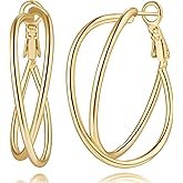 14K Gold Hoop Earrings for Women Gold Earrings for Women Double-Layer Hoops Earring for Womens Hoop Chic Double-Crossed Design with Sleek Lines Womens Hoops Earring