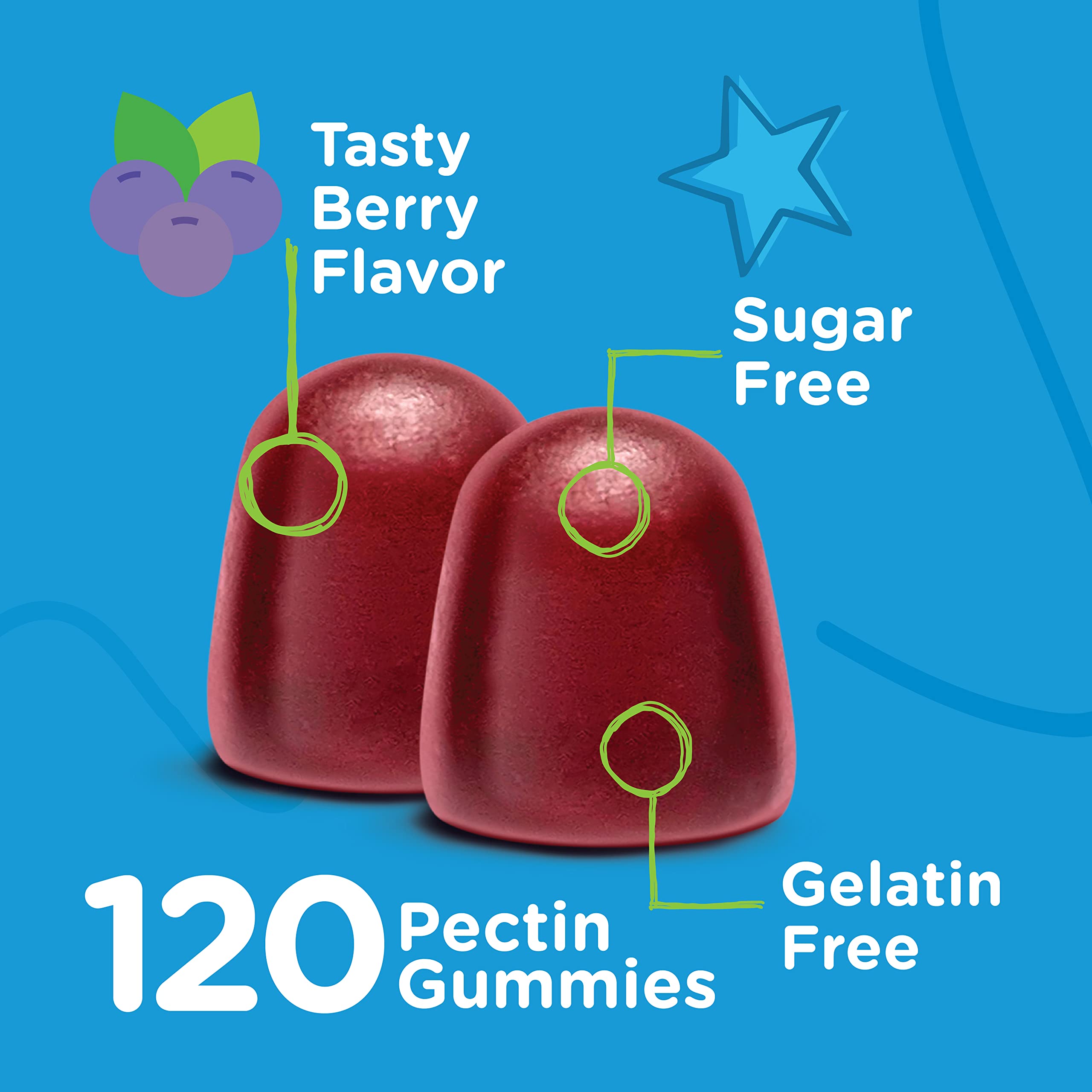 Vtamin D3 Kids Gummies 25mcg 1000 IU - Sugar Free - Bone Health, Immune Health, Joint Muscle Support - Vegetarian, Gelatin Free, Gluten Free, GMO Free - Tasty Chewable Berry Flavored Gummy