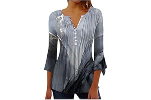 GENERIC Womens Tunic Tops 2023 Long Sleeve T Shirts Cute Print Tees Loose Fit Trendy Henley Tshirt Casual Dressy Blouses