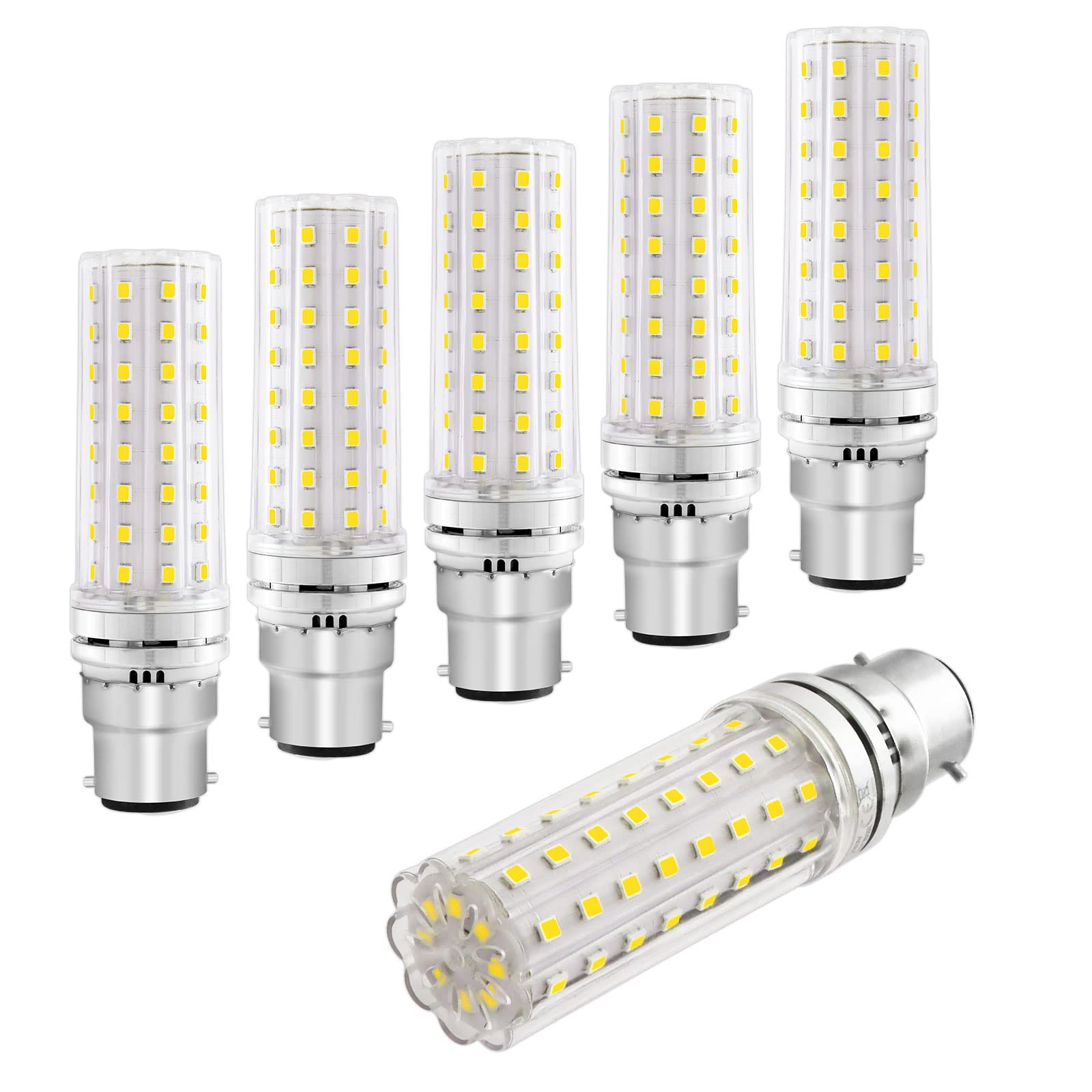 B22 LED Corn Light Bulb 12W, AC230V, Non Dimmable, 1200LM Cool White 6000K, 100W Incandescent Bulbs Equivalent, LED Corn Bulbs Bayonet B22 for Wall lamp, Chandelier, Floor lamp, Table lamp, Pack of 6