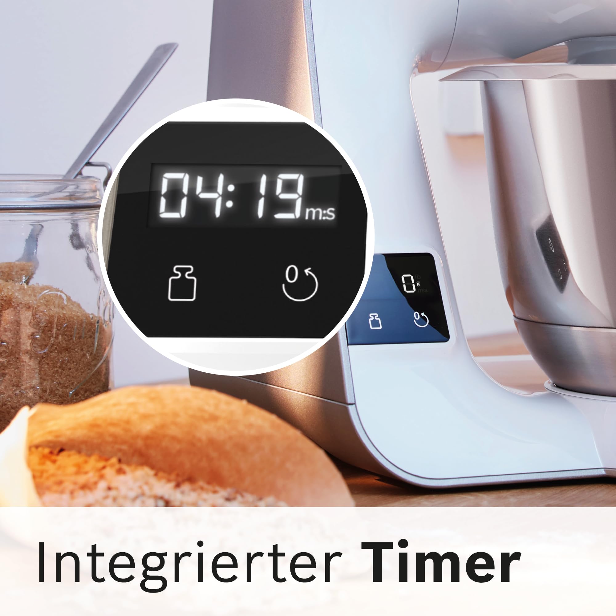 Bosch Küchenmaschine Serie 4, integrierte Waage, Mixer 1,25 L, Edelstahl-Schüssel 3,9 L, Profi-Knethaken, Schnee-, Silikonbesen, Durchlaufschnitzler, 4 Scheiben, 1000 W, weiß, MUM5XW20 7