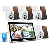 Hiseeu Solar Security Camera System, 4MP 100% System with 10" LCD, 360° PTZ, Color Night Vision, Motion Detection, 2.4G WiFi Home Security System, No Subscription Fees, 1TB HDD Included