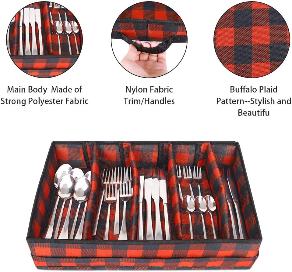 Flatware Drawer Organizer,Flatware Storage Chest, Flatware Storage Box with Lid, Transparent Window and 2 Handles, Organizer with 5 Compartments for Utensils/Silverware: Home Improvement