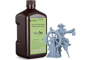 ELEGOO Standard Plant-Based 3D Printer Resin with Low Odor and High Precision, 405nm UV Curing Resin for Mars Saturn Jupiter MSLA DLP LCD 3D Printing - Grey 2000g