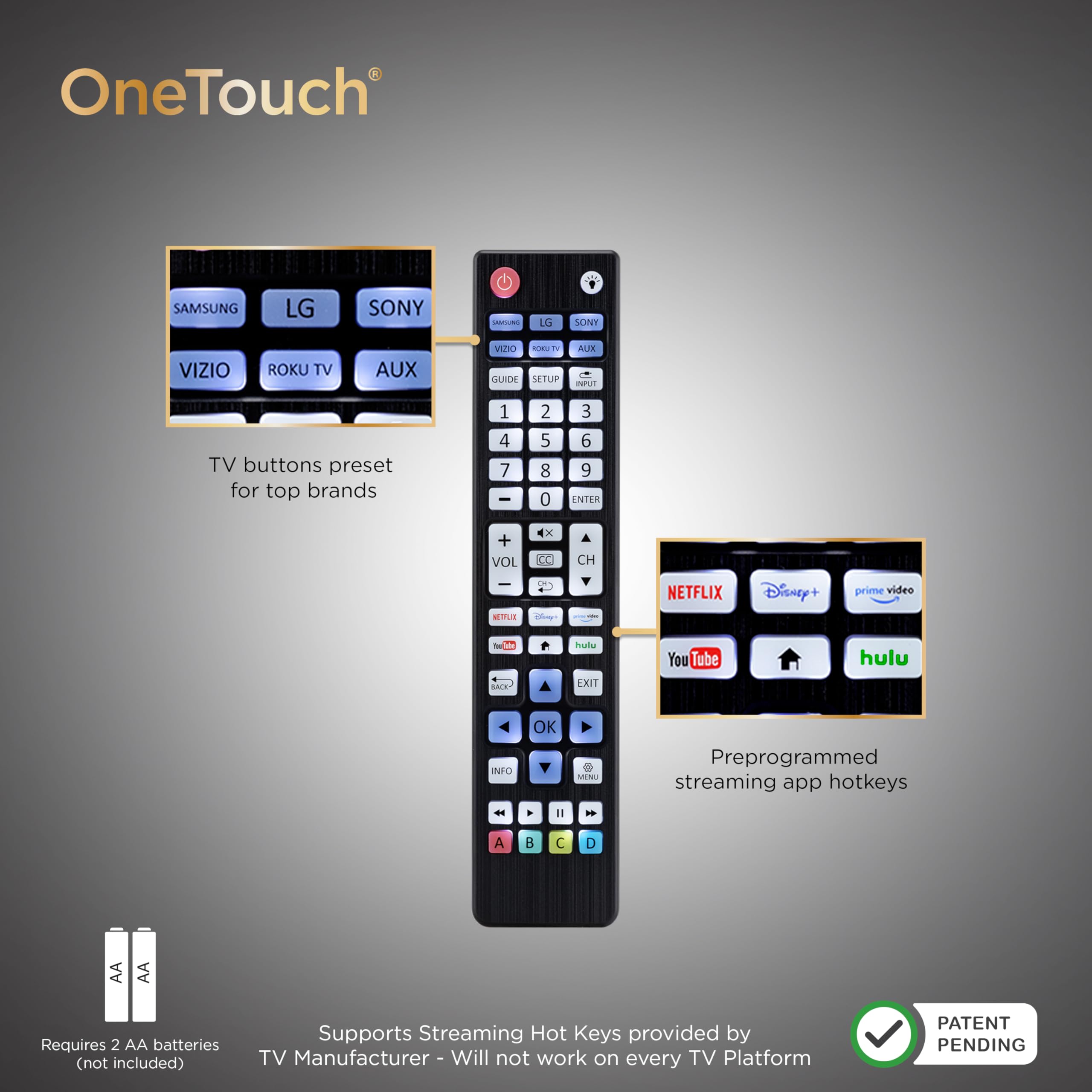 UltraPro Backlit OneTouch Universal Remote Control, Replacement TV Remote for Samsung, LG TV Remote, Vizio, Sony, Roku and More, Easiest Setup Ever U.S. Based Support 80830
