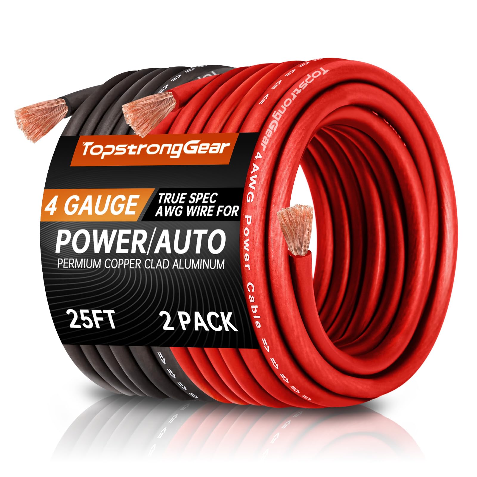 Photo 1 of TOPSTRONGGEAR 4 Gauge 25ft Black and 25ft Red Power/Ground Wire-Copper Clad Aluminum CCA-True 4 AWG-True Spec and Soft Touch Cable