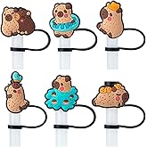 6Pcs Capybara Straw Cover Cap for Stanley Cup, 10mm Reusable Cute Drinking Straw Topper Accessories, Portable Protector Plugs Decorations Gifts for Party Favors