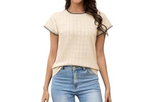 Jiflora Womens Cap Sleeve Tops Trendy Sweater Vest Knit Sweaters Casual Crewneck Hollowed Out Crochet Pullover Top