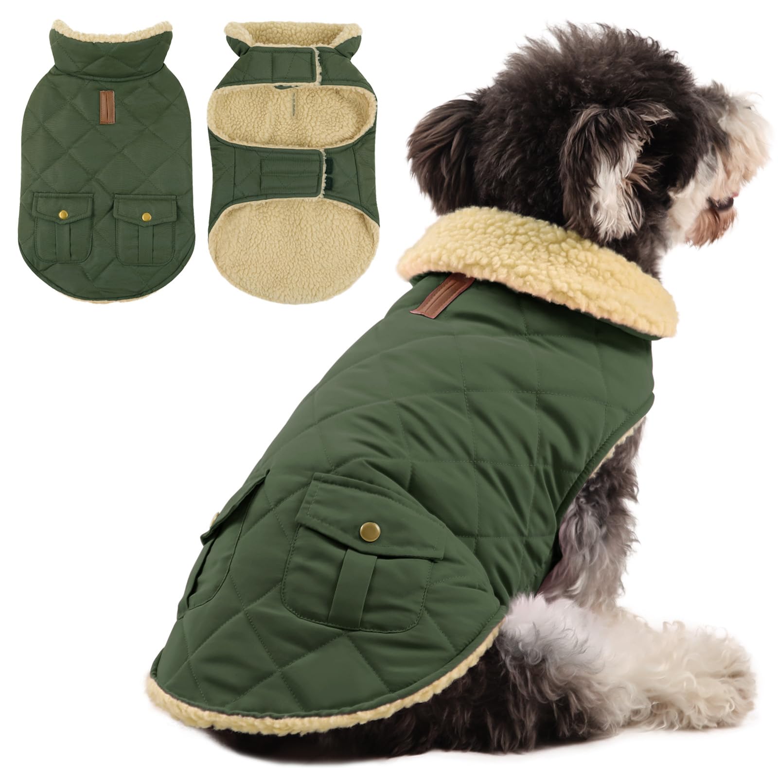 Queenmore Winter Dog Coat - Waterproof Fleece Jacket, Green, Large (Medium Dogs, Dachshund, French Bulldog, Greyhound, Whippet)