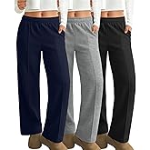 Neer 3 Pack Women's Wide Leg Sweatpants Baggy High Waist Straight Yoga Pants Open Bottom Jogger with Pockets