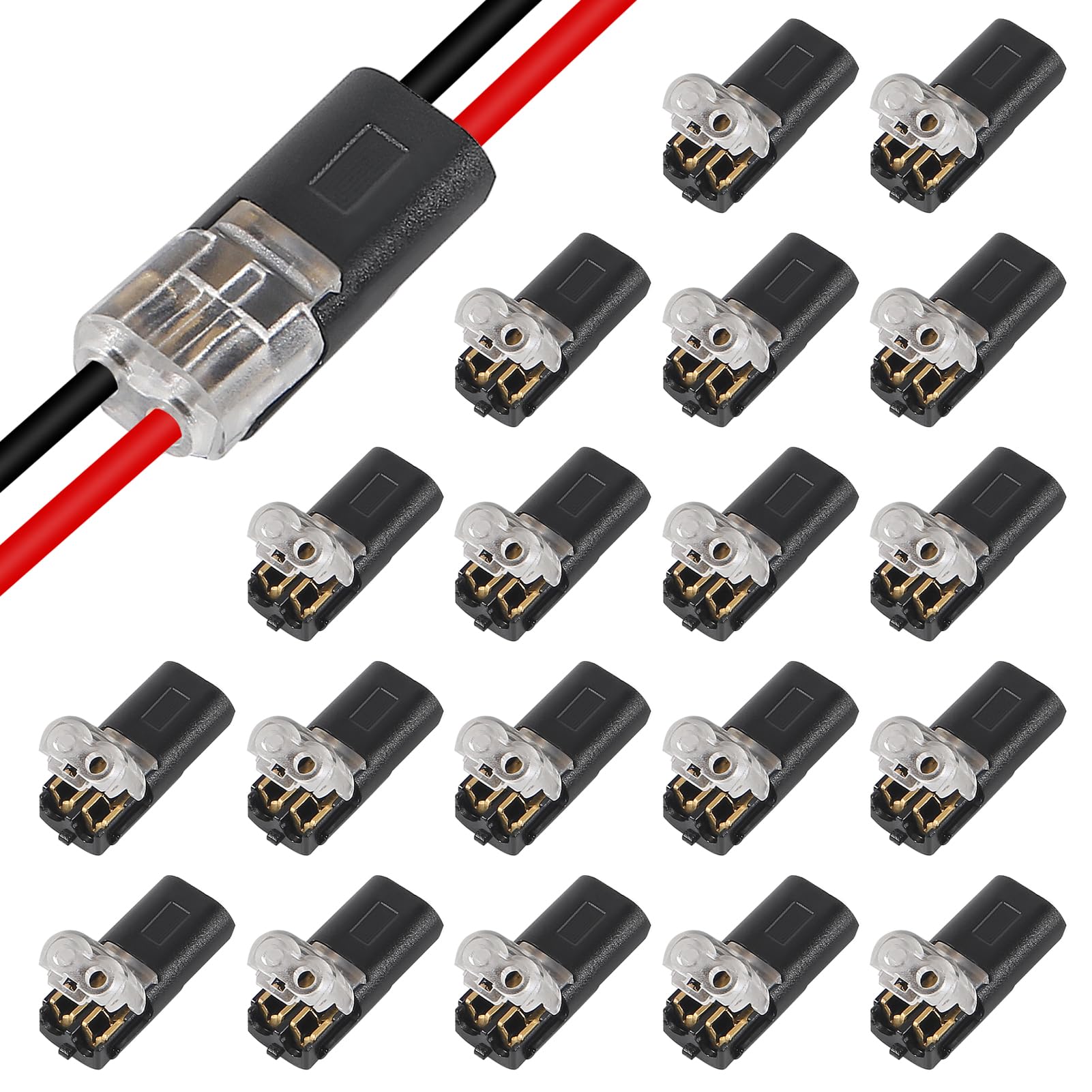 Photo 1 of 20Pcs Double-Wire Plug-in Connector Led Light Strip Connectors 2 Pin, Quick Splice Wire Wiring Connector for AWG 20-24,2 Pin 2 Way Universal Compact Wire Terminals, No Wire-Stripping Required