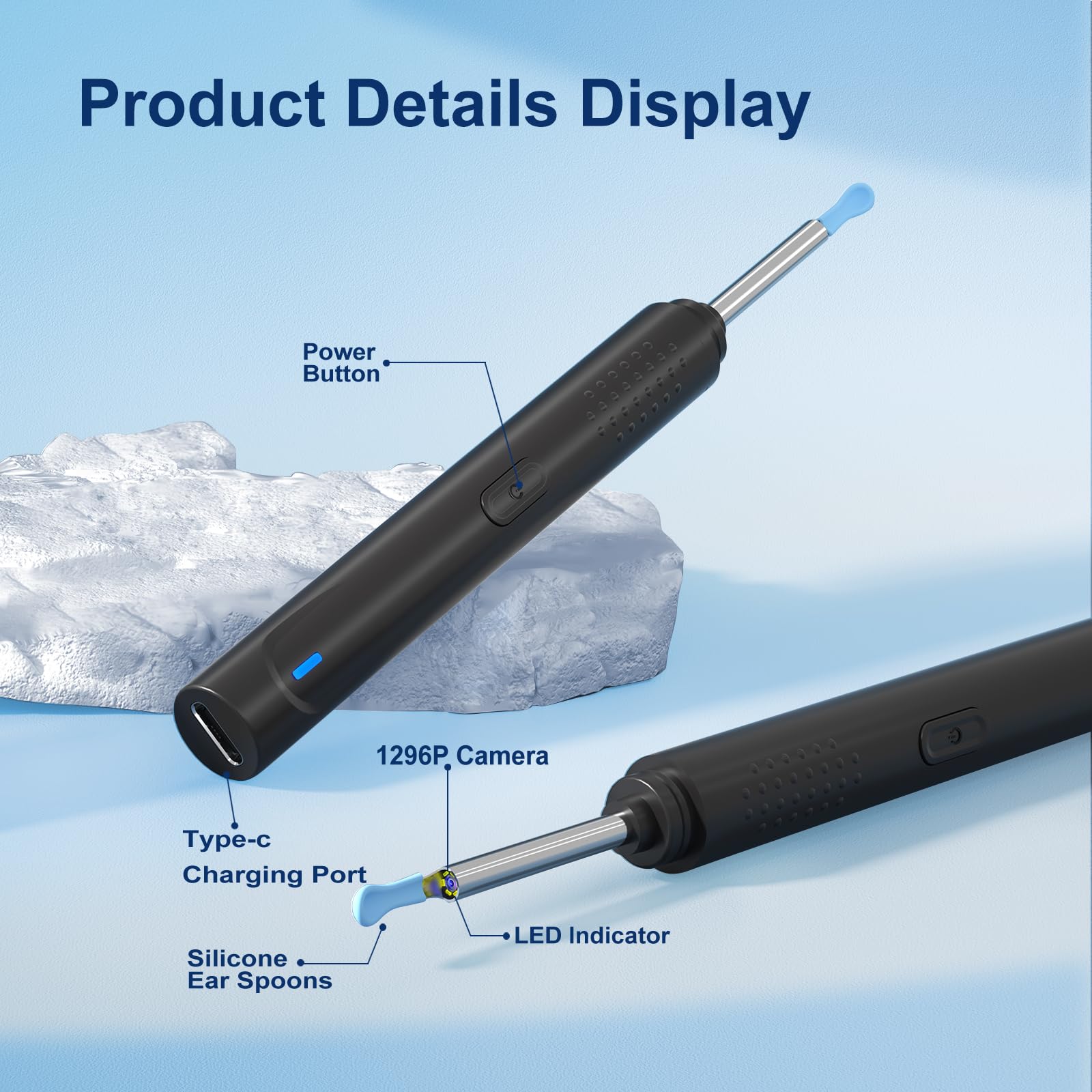 Ear Wax Removal, Ear Cleaner with Camera with 1296P, Earwax Removal kit with 9 Ear Pickand 8 Traditional Tools, Built-in WiFi lP67 Waterproof, Ear Cleaning Kit foriPhone,iPad,Android (Black)