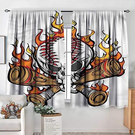 Amazon Com Sports Kids Decor Curtain Skull Bats Flames Cartoon 52