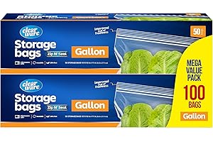 CLEARWARE Gallon Storage Bags, Double Zipper Seal - 100 Count, Reusable Thick Food Plastic Storage Bags - Microwave-Safe, Zero BPA - Resealable Containers for Lunch, Snacks, Meals - 2 Boxes